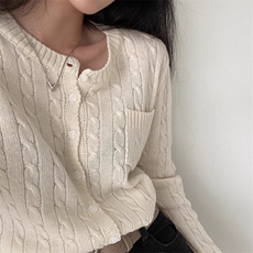 秋冬100%纯羊毛开衫女圆领麻花针织毛衣宽松显加厚羊绒衫打底上衣，女装羊毛衫，胜智羊绒