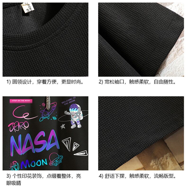 HT73186-P22NASA联名同款华夫格t恤男短袖男大码五分袖砖墙,男装T恤,电商A040A