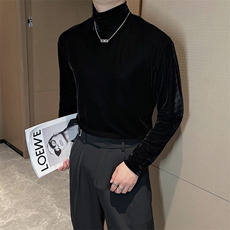 秋冬新款丝绒高领打底衫男修身金丝绒气质纯色长袖T恤TX1207-P40，男装T恤，电商B267