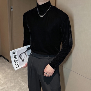 秋冬新款丝绒高领打底衫男修身金丝绒气质纯色长袖T恤 TX1207-P40图片