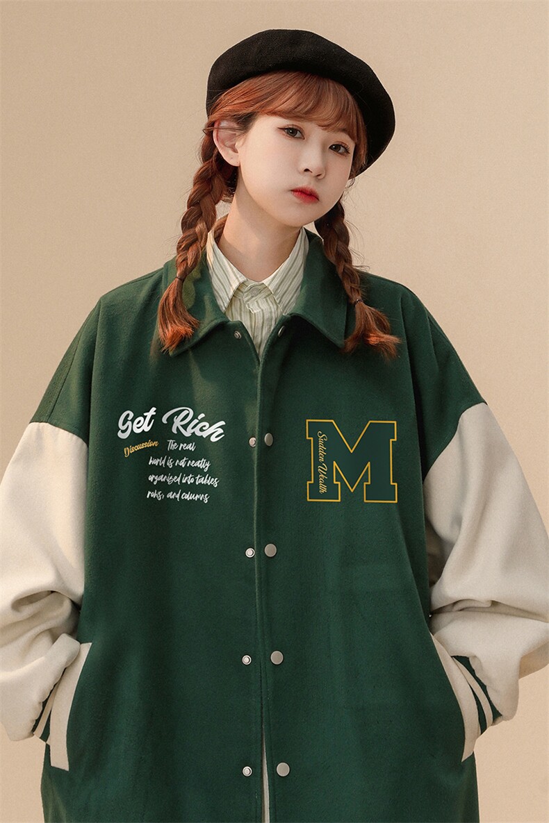 中性风23春季新款港风字母印花翻领棒球服夹克外套G607P85控108,男装夹克,A247A