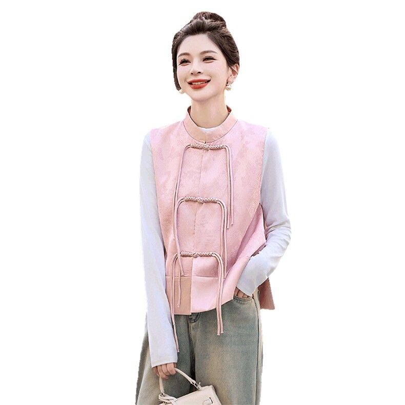 新中式复古提花刺绣坎肩马夹女2024春秋新款宽松时尚盘扣上衣外套,女装马甲,曼琳思菲