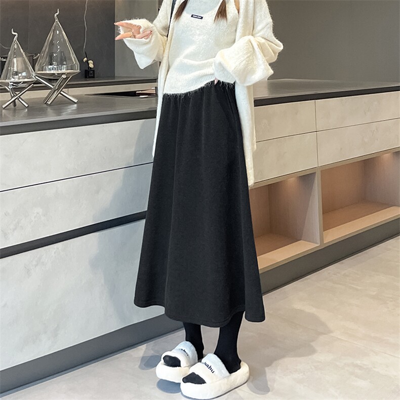 法式通勤松紧腰裙子醋酸羊毛毛呢大摆气质伞裙女秋冬新身裙,女装半身裙,云美莎专业女裤-全店现货