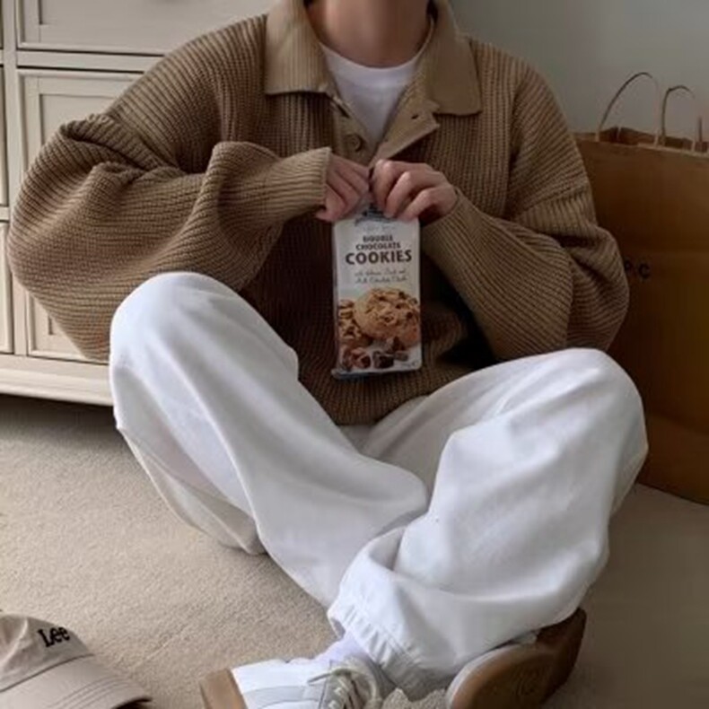 polo领毛衣男秋季日系慵懒风针织套头上衣港风复古卡其色宽松外套,男装针织衫/毛衣,星座218-8