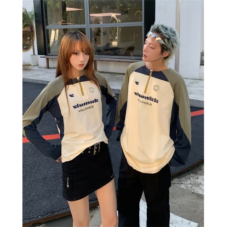 情侣透气运动速干骑行复古拼接长袖T恤半拉链上衣男女TT655-P48,男装T恤,星座1008