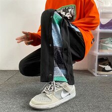 男士休闲裤高街ins潮牌坠感宽松阔腿裤拼接卫裤排扣运动裤B662P32图片