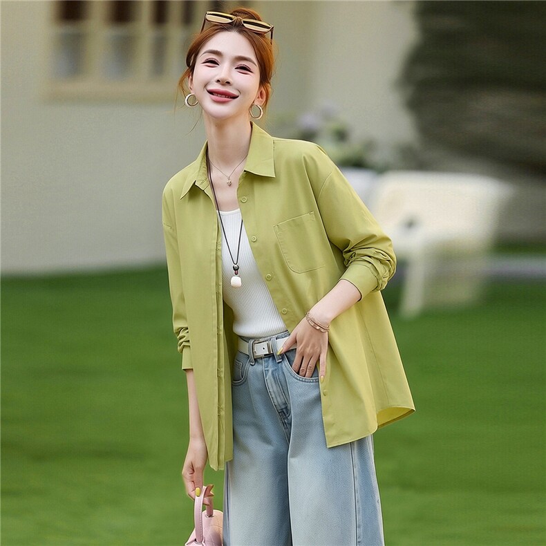 衬衫女春秋单件百搭纯色，女装衬衫，芙芮