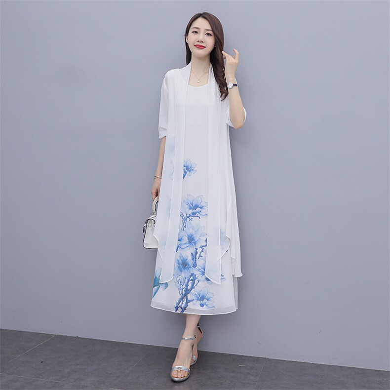 印花连衣裙夏季新款女无袖打底裙长款背心裙子春秋民族风,女装连衣裙,秀美人生