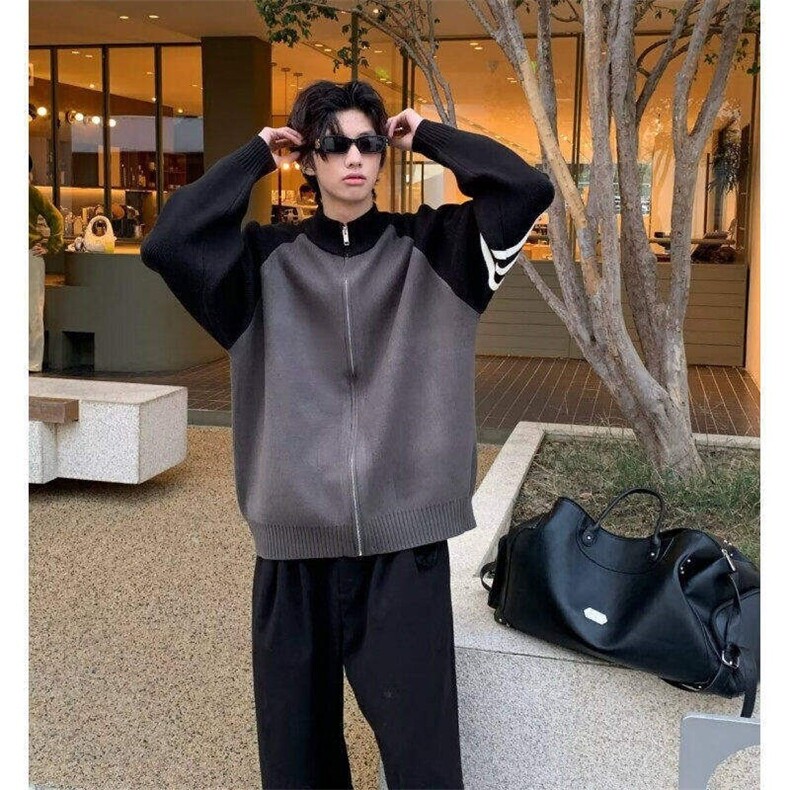 网图84888-P75开衫毛衣男春秋季潮牌立领撞色针织外套男生休闲,男装针织衫/毛衣,电商D310B