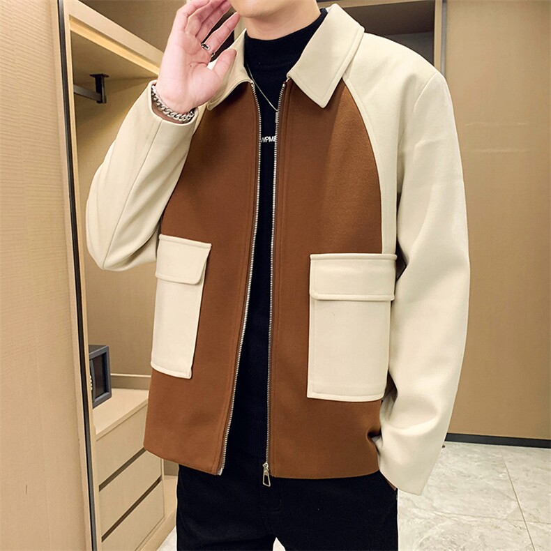 男新款呢子大衣秋冬妮子毛呢拼色宽松夹克外套A236-JK-5051-P135,男装夹克,电商A236