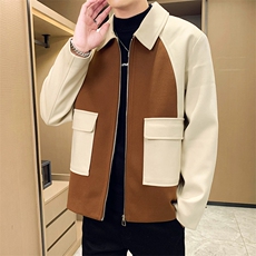 男新款呢子大衣秋冬妮子毛呢拼色宽松夹克外套A236-JK-5051-P135，男装夹克，电商A236