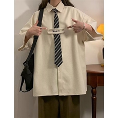 领带长袖衬衫秋冬2024新款衬衣设别致美式复古上衣外套加领带，男装衬衫，星座506A