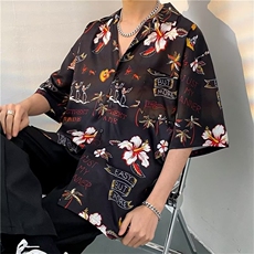 日系五分袖春夏季新款衬衫潮流慵懒男方领宽松型衬衫C1324P30，男装衬衫，星座1116-2