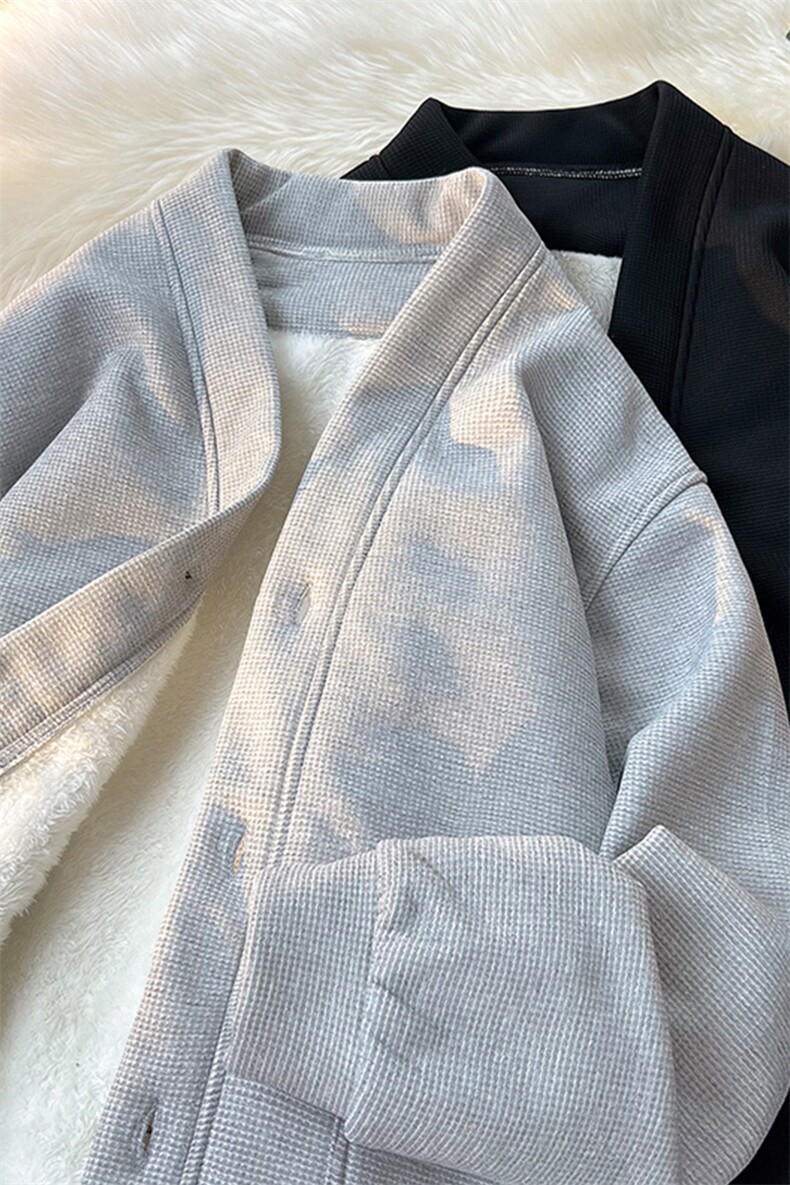8XL-M羊羔绒开衫卫衣外套男秋冬季V领加绒加厚长袖上衣服KS001P58,男装卫衣,电商B312