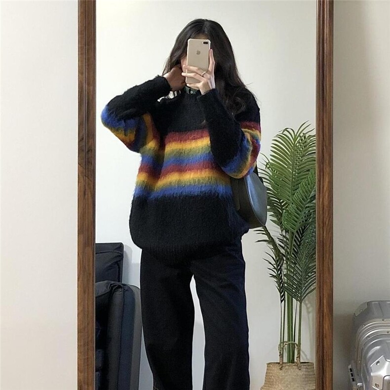 档口现货DM6549-批55抖音天猫高质量彩虹条纹圆领毛衣,男装针织衫/毛衣,星座603-2