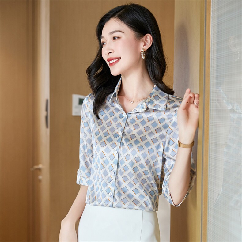 杭州真丝衬衫女五分袖中袖重磅桑蚕丝上衣衬衣气质夏装中年妈妈装,女装衬衫,阿舍尔精品