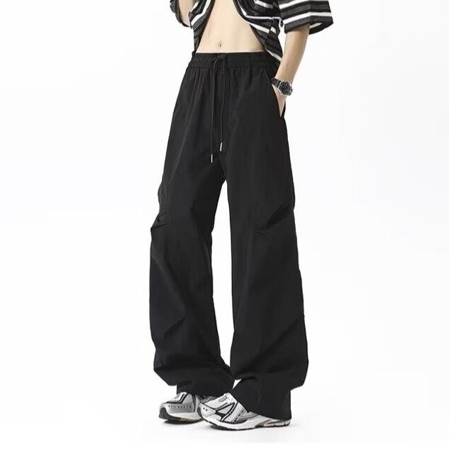 K223-P332025新款色织条纹抽绳系带高腰阔腿长裤,男装休闲裤,电商B323A