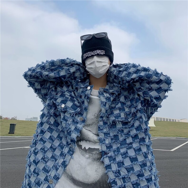 高街格子牛仔外套男设计感小众春季ins潮牌痞帅炸街夹克W0288-p75,男装工装外套,星座1008
