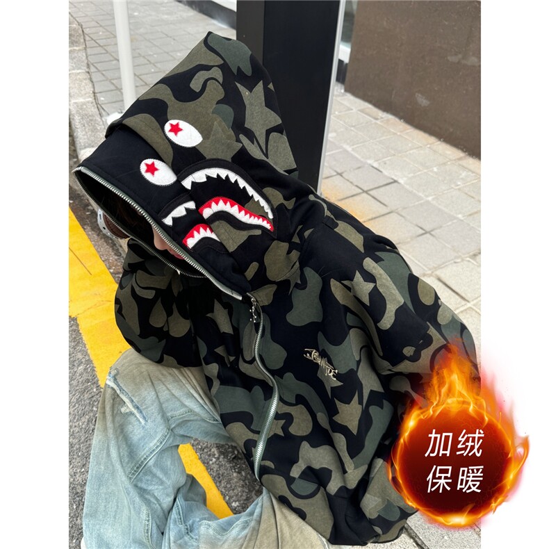 美式高鲨鱼拉链刺绣卫衣男女同款情侣春秋薄款hiphop原创连,男装卫衣,星座505-2（原电商A260-1)