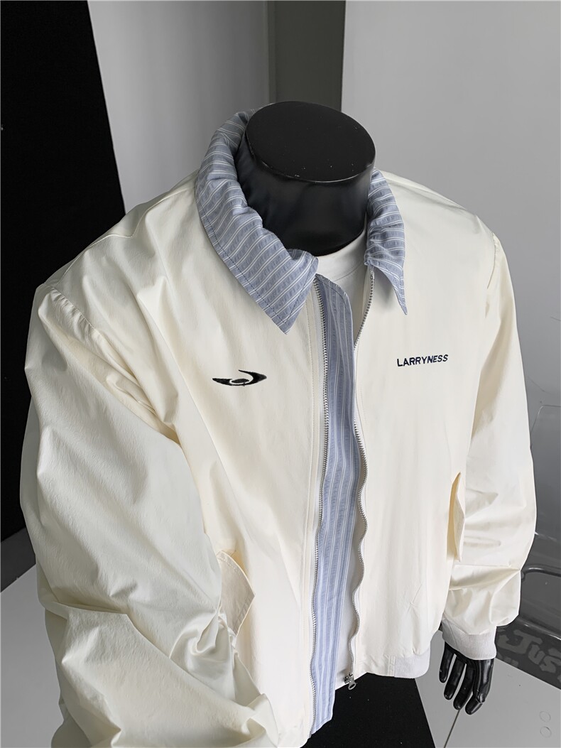 JK715-尺码M-3XL-P55-美式复古绣花假两件翻领棒球服夹克外套,男装夹克,星座1811B