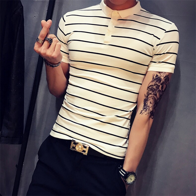 衬衫2021年商务绅士商务休闲休闲短袖条纹春季Polo衫,男装Polo衫,电商C301