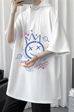 LD54180-P45连帽短袖t恤男大码胖子带帽五分袖中袖，男装T恤，电商A040