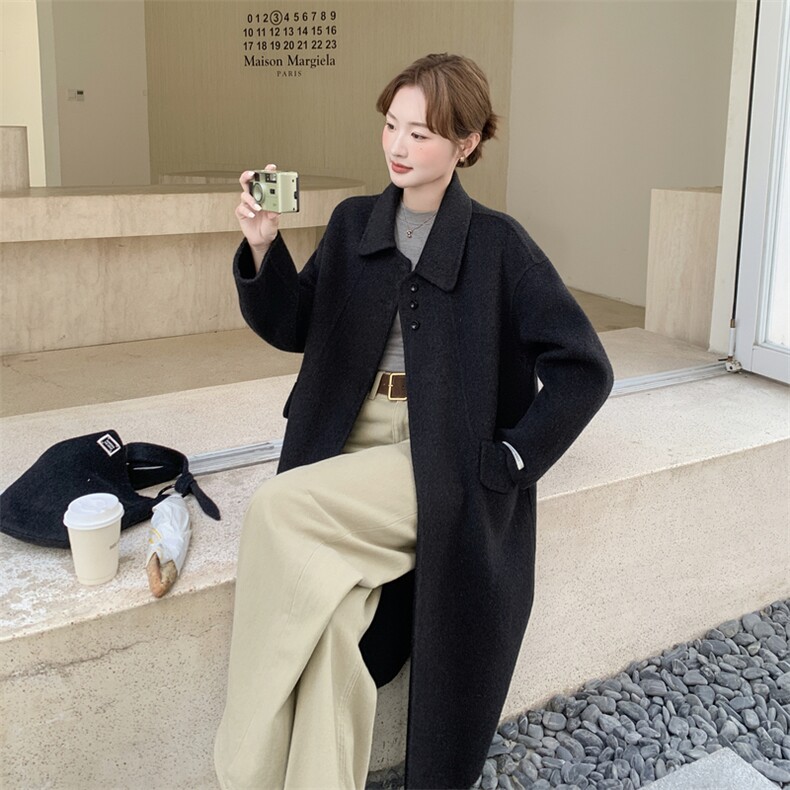 2025冬季新款韩系显瘦时尚气质复古百搭毛呢大衣女长款呢子外套潮,女装羊绒大衣,2C316