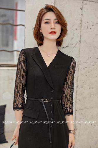 蕾丝拼接连衣裙，女装连衣裙，莲佳妮