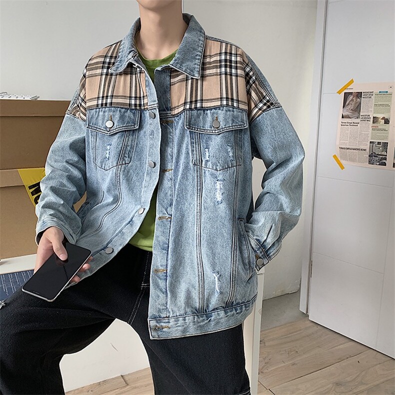 新款港风牛仔夹克男宽松痞帅拼接上衣潮流韩版休闲外套JKX1831,男装夹克,星座516A