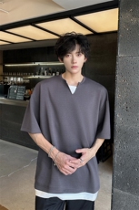 8XL-M特大码短袖男假两件五分袖高品质空气层宽松上衣DX321P35，男装T恤，电商D206-1