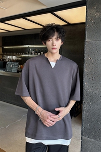 8XL-M 特大码短袖男假两件五分袖高品质空气层宽松上衣DX321P35图片