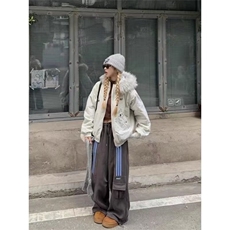 毛领连帽棉服外套新款长袖美式加厚宽松派克服棉衣LF1014p95，女装棉衣/棉服，电商D256-2(原A064-2)