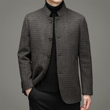 2023新款羊毛风衣男中长款中年秋季纯色大衣休闲外套HM8298-P275，男装毛呢大衣，电商B212（原钱塘6029）