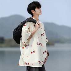 8XL-M腊肠狗花衬衫男短袖夏季冰丝薄款花衬衣寸衫外套DC28003P38，男装T恤，电商B312