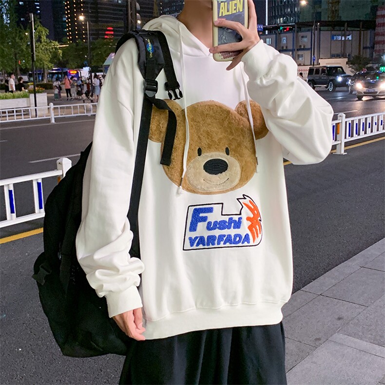 2021春秋季新款潮流小熊刺绣卫衣男宽松百搭外套WY218,男装卫衣,电商A073