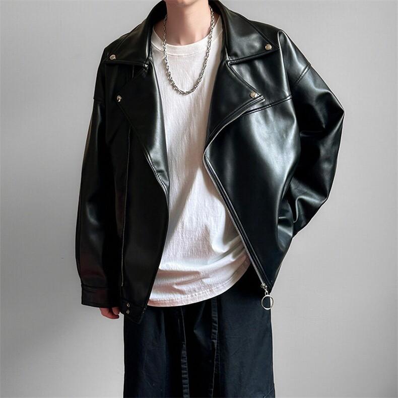 现货-春装皮衣外套男翻领休闲皮夹克潮牌PU机车服A506P90加绒100,男装夹克,电商A351