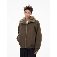 长袖拉链翻领潮座山雕美式高街解构毛领连帽棉服保暖MF360-P93，男装棉衣，星座412-3