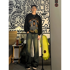B221美式ins高街暗黑小众个性宽松直筒牛仔裤LK23140-P65控88，男装牛仔裤，电商B221