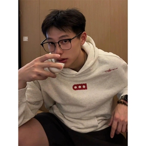 CX216-P49 美式覆古高街刺绣连帽卫衣男秋季新款oversize高级感图片