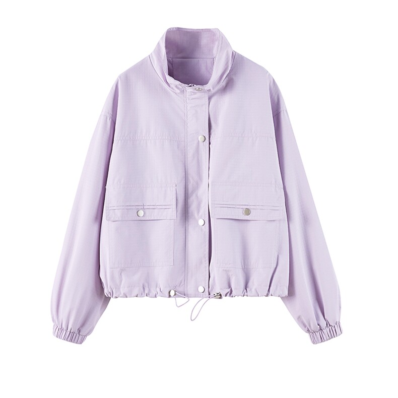 独特漂亮初春紫色气质薄款外套女春秋2025新款韩系休闲时尚工装潮,女装短外套,悦祺