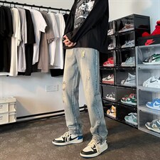 美式vibe修身男士破洞补丁牛仔裤长裤高街痞帅裤腿拉链N362P40，男装牛仔裤，星座1116-2