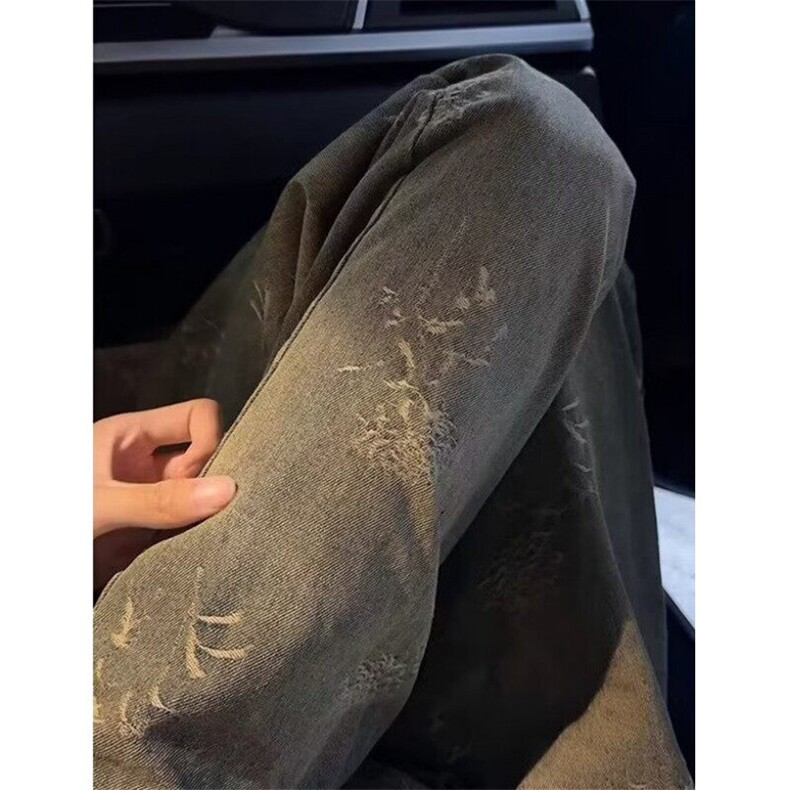 复古磨破牛仔裤直筒休闲裤时尚百搭长裤半松紧铁锈蓝NK10,男装牛仔裤,星座1116A（原606A-3）