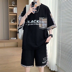 TZ25353-P55夏季休闲T恤短裤男两件套青少年学生运动短袖套装，男装牛仔裤，电商D310B