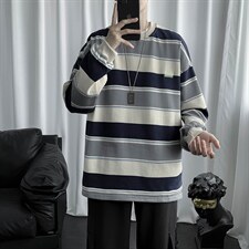 百搭ins潮流条纹卫衣宽松韩版长袖圆领百搭打底衫现货W103-P25，男装卫衣，星座512-4