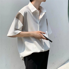 夏季韩版拼接五分袖短袖衬衫新款百搭宽松痞帅衬衣男W3251-P26，男装衬衫，星座512-2