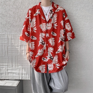 8XL-M 冰丝凉感衬衣垂感透气复古花纹宽松男五分袖短袖衬衫CS526图片