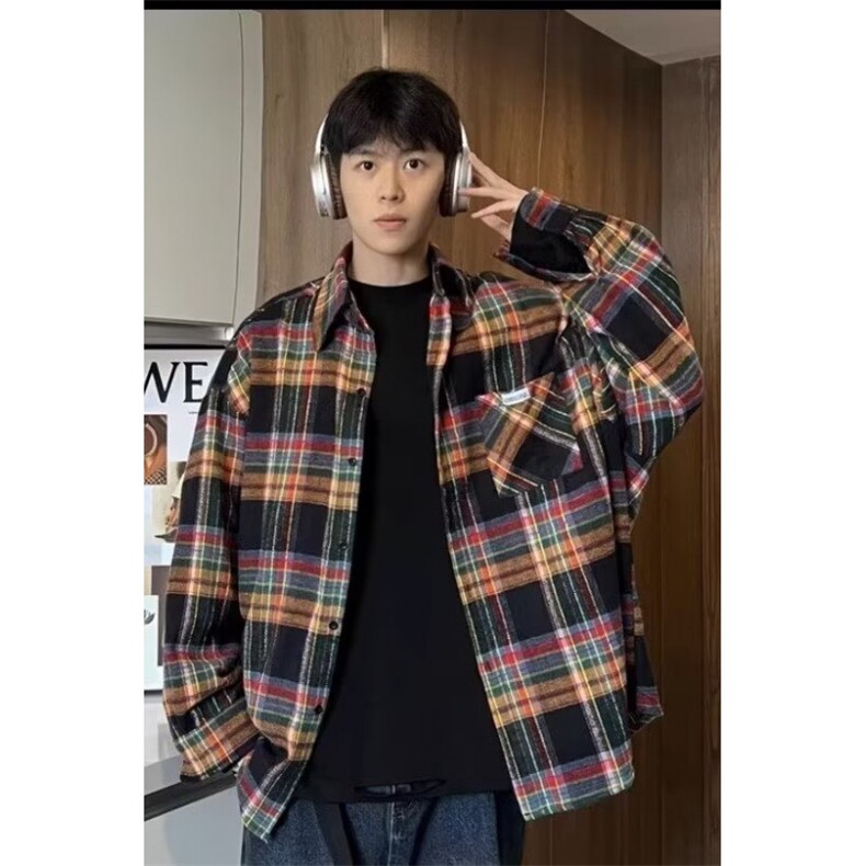 TC481-P45美式高街格子口袋宽松痞帅衬衫翻领上衣，女装衬衫，星座617A-2