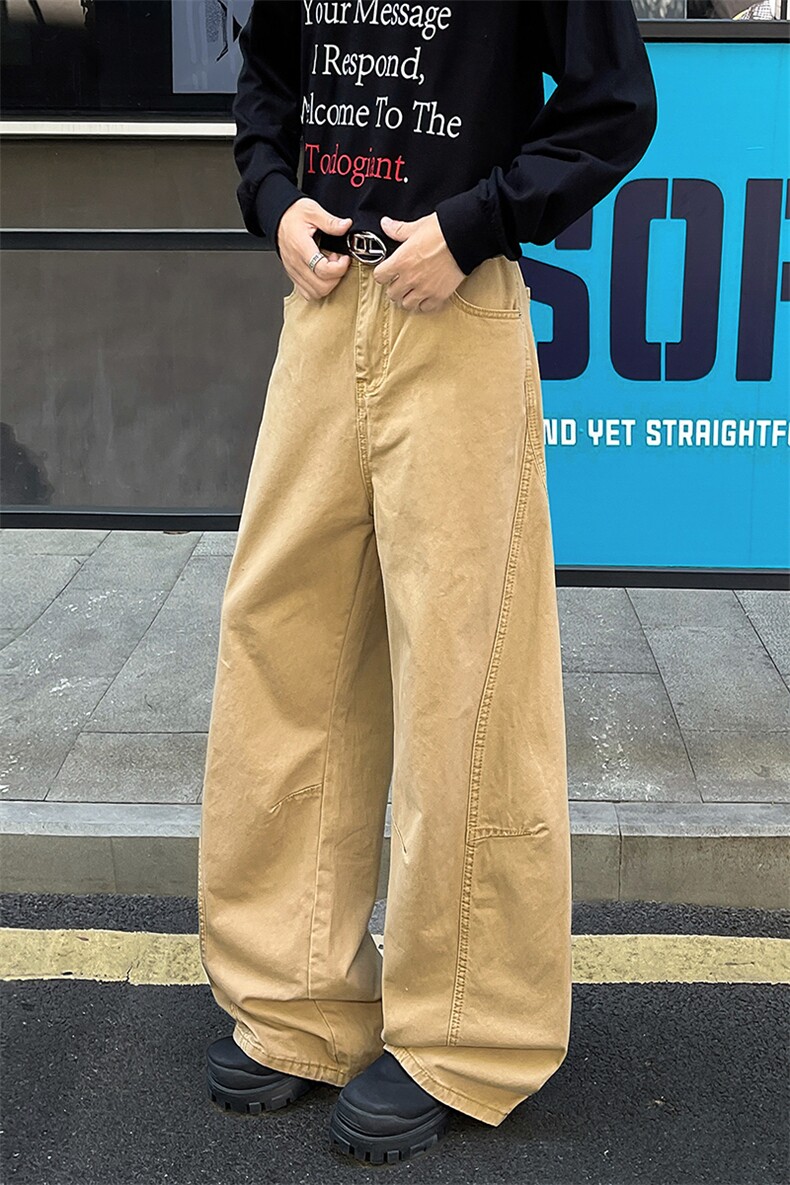 8XL-M工装裤男秋季日系男直筒宽松阔腿休闲弯刀裤子男K9177P65,男装工装外套,电商D206-1
