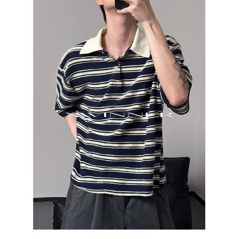 老钱风条纹polo衫短袖男夏季潮牌五分袖PL773-P45,男装T恤,星座1007（原301D）