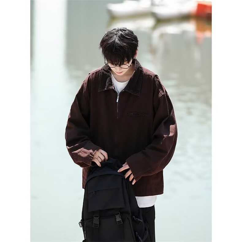 宽松型工装外套男2024春秋新款上衣原色线拉链青少年Y189/P75,男装工装外套,星座506